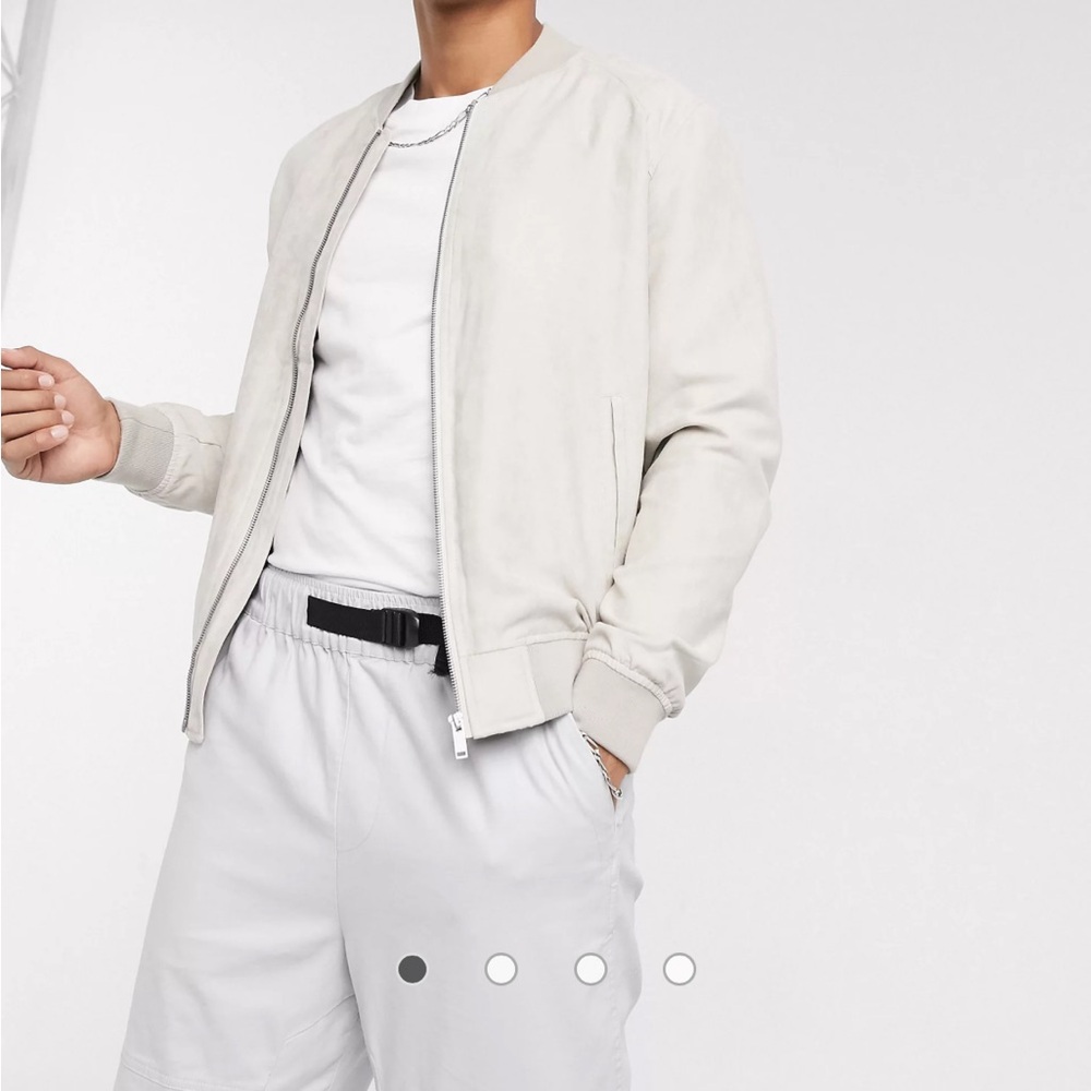 Bershka faux suede bomber jacket in stone